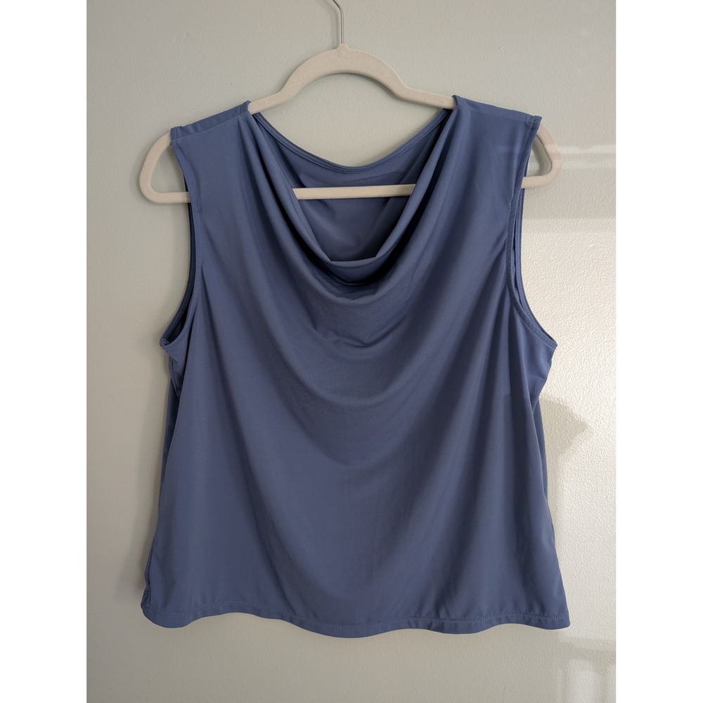 Halara Cowl Neck Tank Top Womens Large Blue Sleeveless Activewear Business